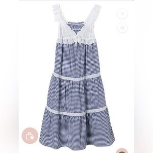 Crochet Lace Checked Midi Dress